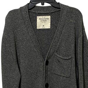 Abercrombie & Fitch Mens Cardigan M Heathered Gray Grandpacore Academia‎ Preppy